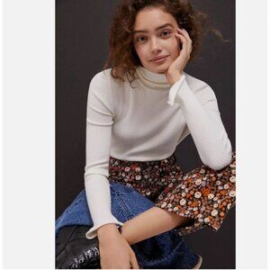 Anthropologie Maeve Parker Turtleneck Sweater Size Large Ribbed Winter White